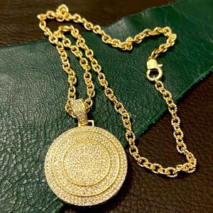 Zirconium Medallion Pendant Necklace in 14 K Yellow Gold filled